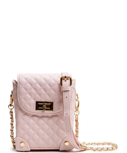 Quilted Twistlock Faux Leather Crossbody Bag 6630 PINK